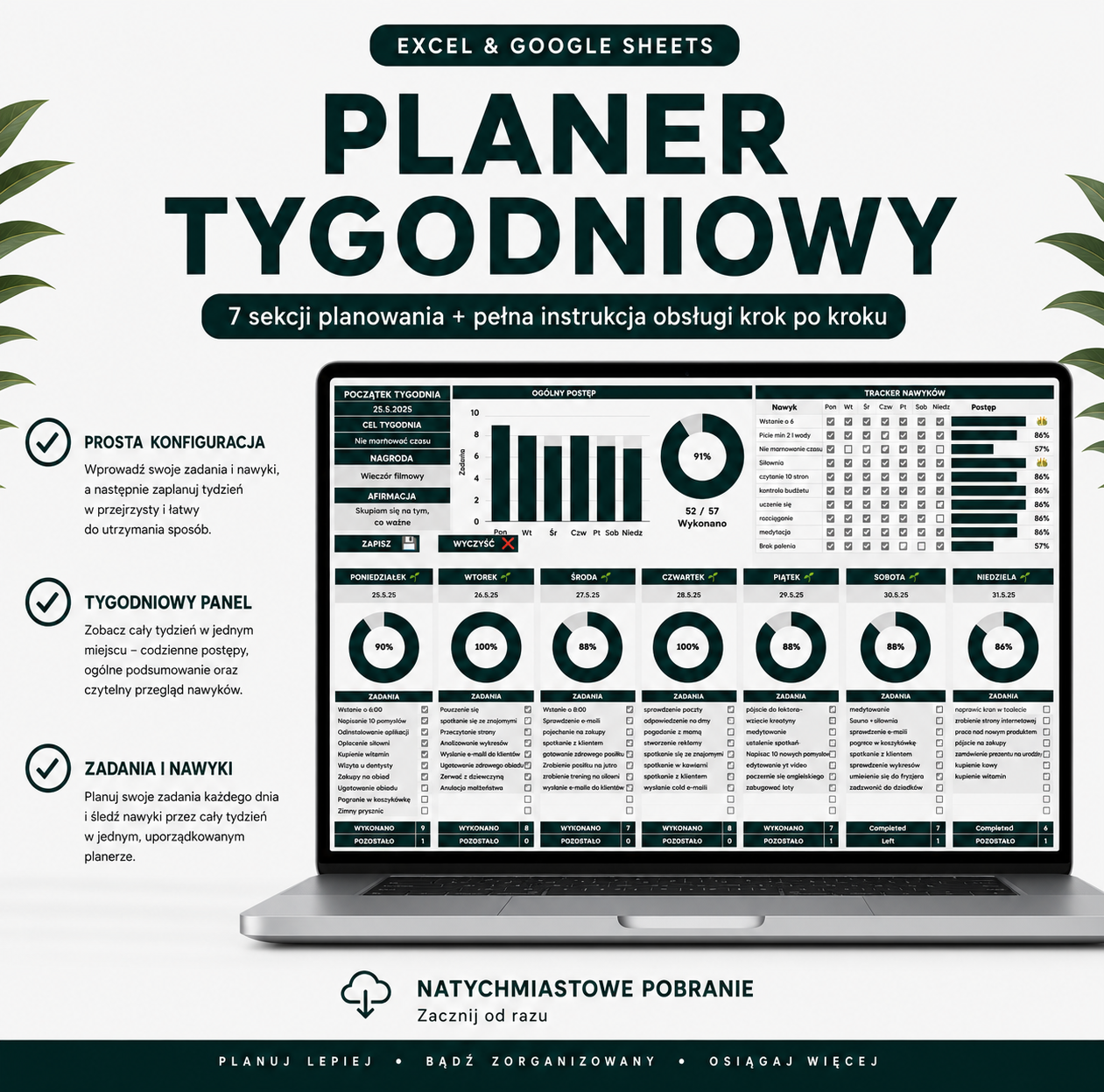 Tracker Nawyków Miesięczny + Planer Tygodniowy (ZA DARMO)