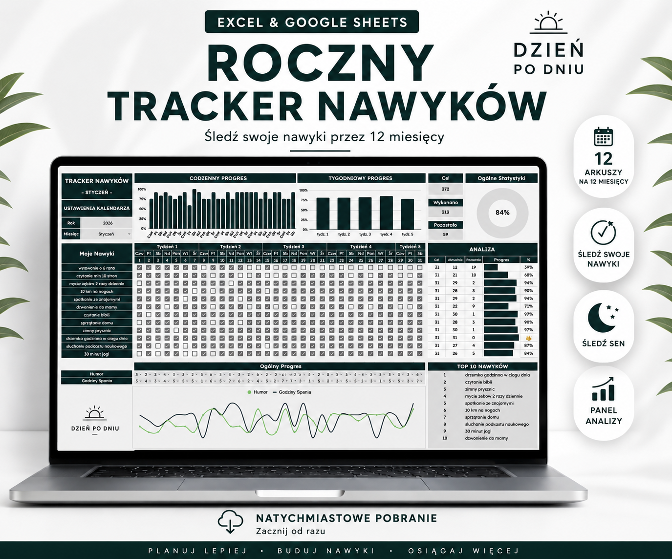 Tracker Nawyków Miesięczny + Planer Tygodniowy      (ZA DARMO)