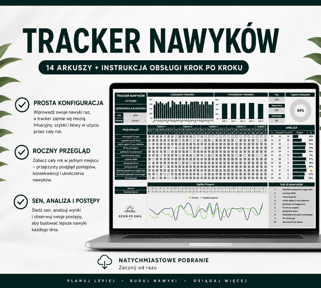 Tracker Nawyków Miesięczny + Planer Tygodniowy      (ZA DARMO)